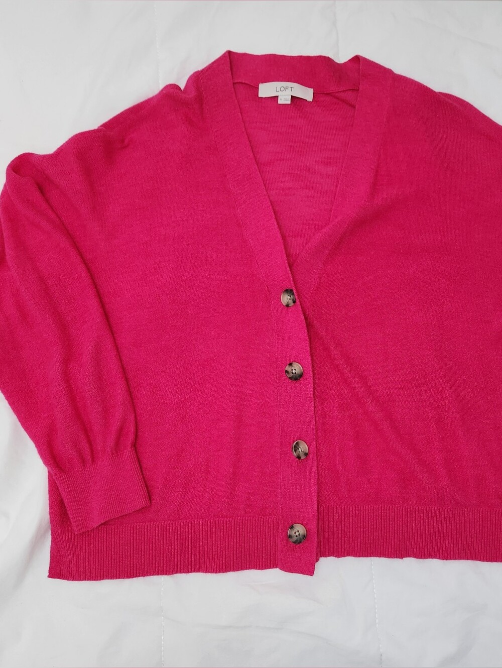 LOFT Bright Pink V-Neck Button Cardigan